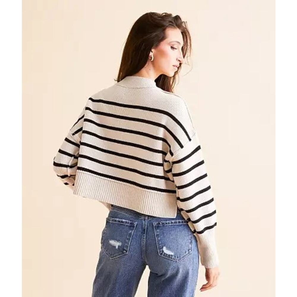 FREE PEOPLE Stripe Easy Street Crop Sweater NWT Pearl Combo Pullover Women's M - Picture 4 of 12